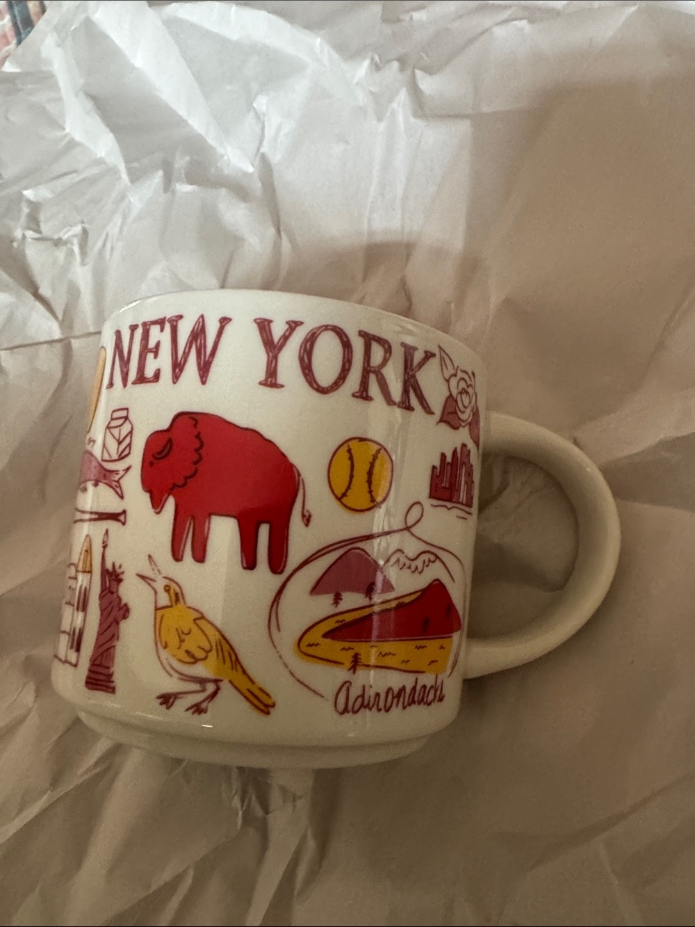 Starbucks New York Illustrated Ceramic Mug - White with Red & Yellow Graphics